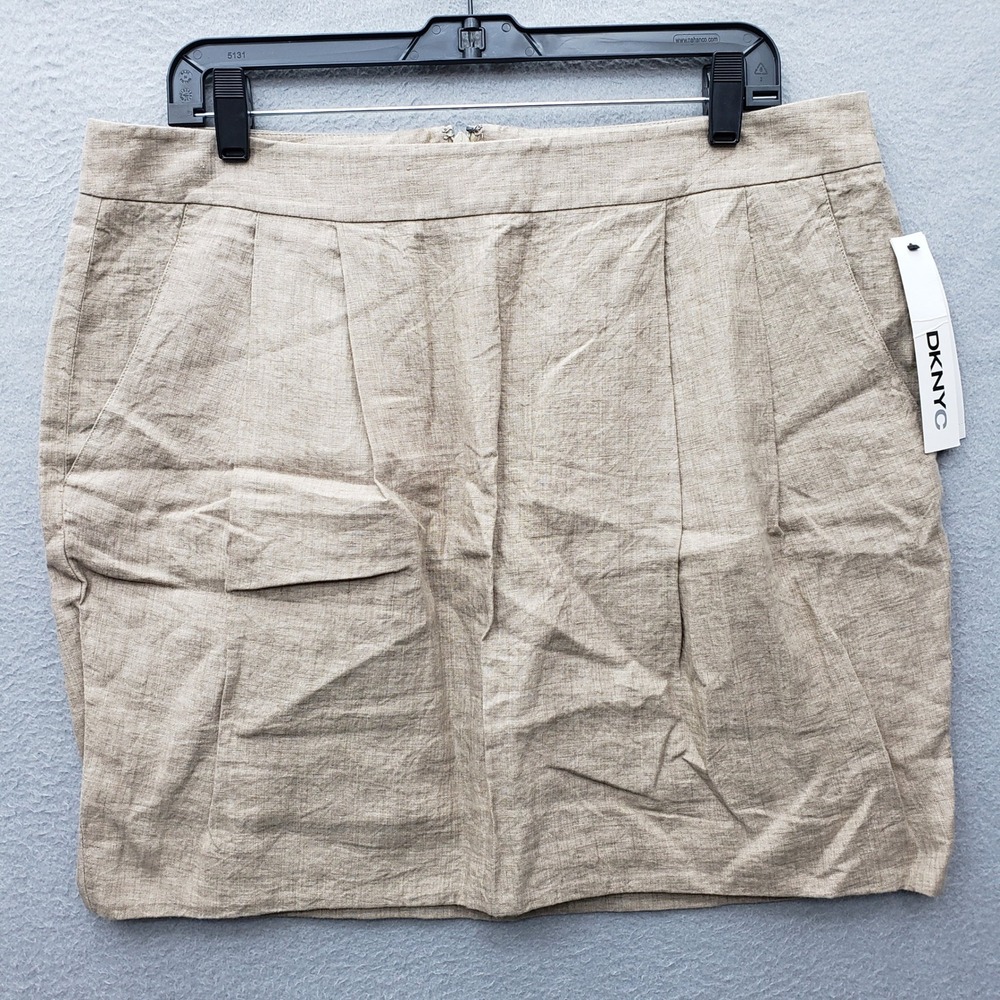 DKNYC Linen Mini Skirt Beige Tan Coastal Euro Summer Natural Minimalist Chic NWT